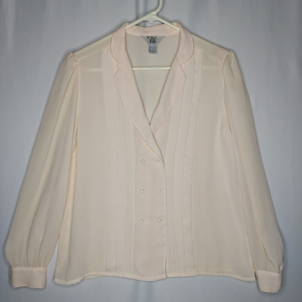 Klt Vtg Sheer Pleated Double-Breasted Button Top Womens Cocquette Cottagecore